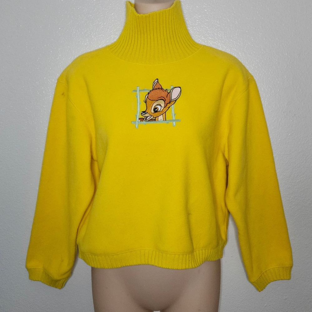Vintage Disney Catalog Bambi Fleece Turtleneck Croppped Sweater Yellow
